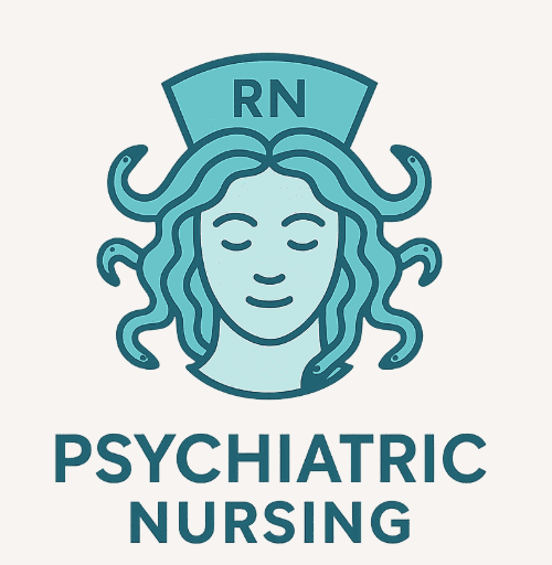 Logo featuring a serene female face with flowing hair and RN cap for psychiatric nursing.